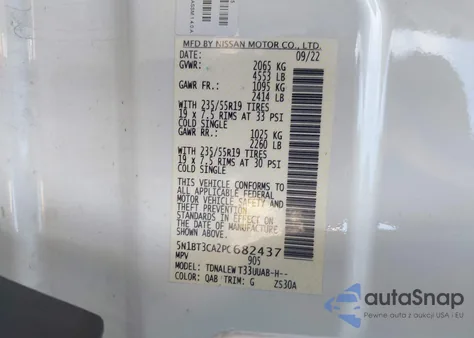 2023 Nissan Rogue Sl Fwd z USA, uszkodzony, nr VIN 5N1BT3CA2PC682437